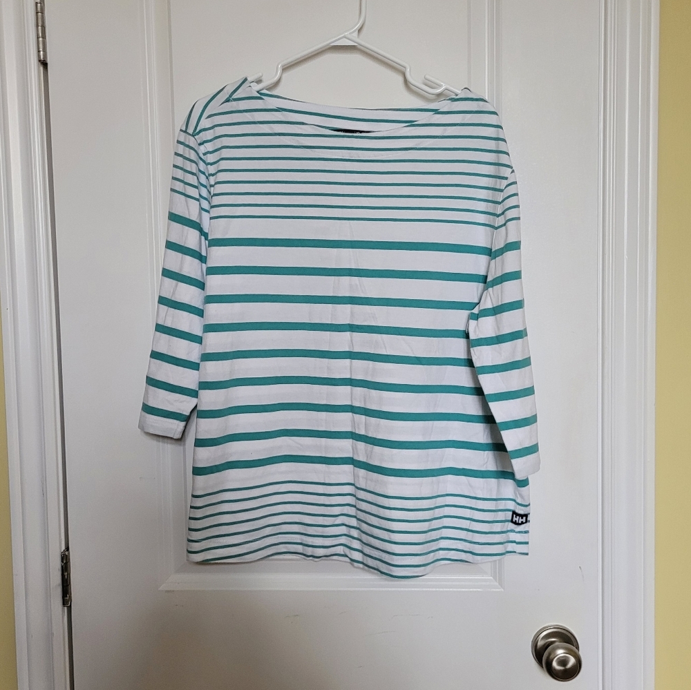 Helly Hansen shirt white green striped top HH cotton casual plus size XL preppy